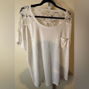 Paper Tee White Lace Accent Blouse-Size 2x